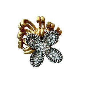 J. Crew Gold Tone Statement Ring W/ Rhinestone Floral Design Size 7